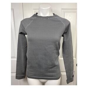 Lucky Brand Women's Top Medium Long Sleeve Layering Gray White Striped Mock Neck
